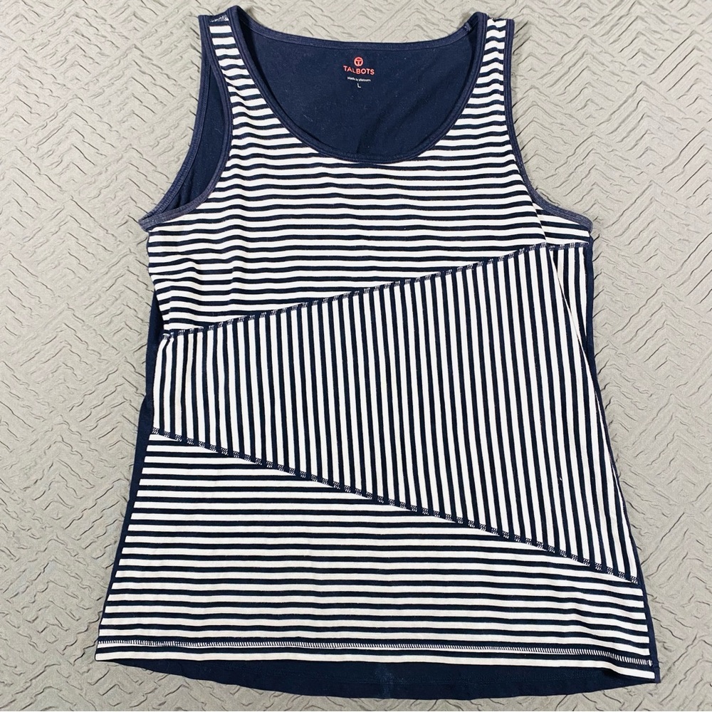 Talbots Striped Navy and White Tank Top Size Large